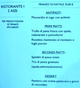 Menu Natale Ristorante I 2 Assi